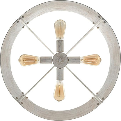Drum Chandeliers for Dining Room,22" Distressed White Metal Dining Room Light Fixture Over Table, Industrial Vintage Rustic French Pendant Light for Kitchen,Entryway,Living Room