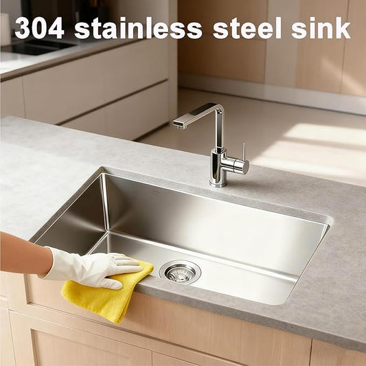 Kitchen Sink 34x18 Inch Undermount 304 Sink Stainless Steel 16 Gauge Single Bowl 9" Deep Handmade Kitchen Sinks Set with Accessories