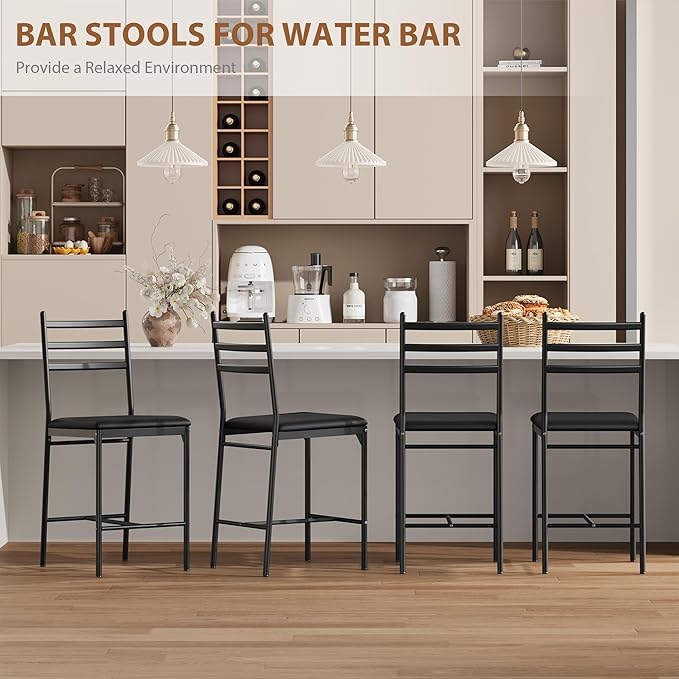 Garvee Bar Stools Set of 2, Counter Height Bar Chairs with Back and Thick Cushion, Upholstered Dining Chairs with Padded Seat, Barstools for Kitchen Island, Bar, Dining Room, Retro Black