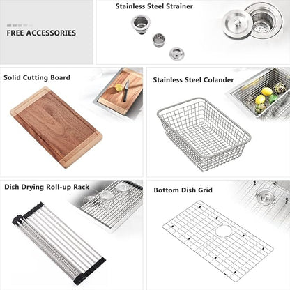 30 Inch Farmhouse Sink Stainless Steel-VASOYO 30x22 Farm Sink Apron Front Farmhouse Kitchen Sinks Workstation 16 Gauge Stainless Steel Single Bowl Kitchen Sinks Undermount with Cutting Board