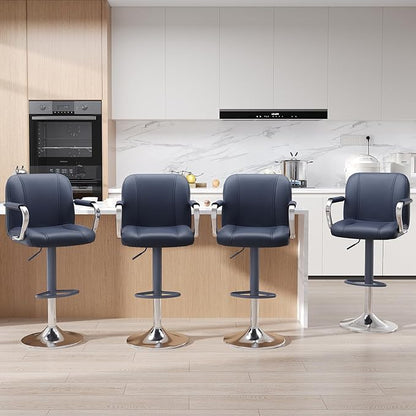 MALOL Set of 4 Blue Counter Height Stools with Backs – Adjustable Swivel High Chairs for Kitchen Island, Modern Bar Chairs, Taburetes para Barra de Cocina, Island Stools for Home Bar