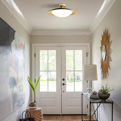 Dimmable Mid Century Modern Ceiling Light,5CCT LED Black and Gold Semi Flush Mount Ceiling Lighting, for Kitchen Bedroom Hallway Bathroom 2700K-6000K 15.75 in