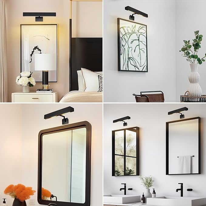 18" Picture Light Black Picture Light Hardwired, 2-Light Bronze Art Lights Dimmable Frame Lights for Wall, 3000k Gallery Light Art Frame Light 270° Gallery Lamp for Bathroom, Living Room, Hallway