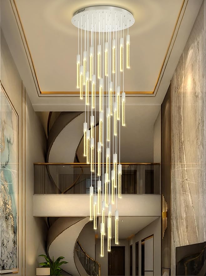 Flashing God 181'' Large Chandeliers for High Ceiling 36-Lights Raindrop Crystal Chandelier Modern Bubble Chandelier Crystal Pendant Light for Living Room Staircaes Foyer Entrance Silver