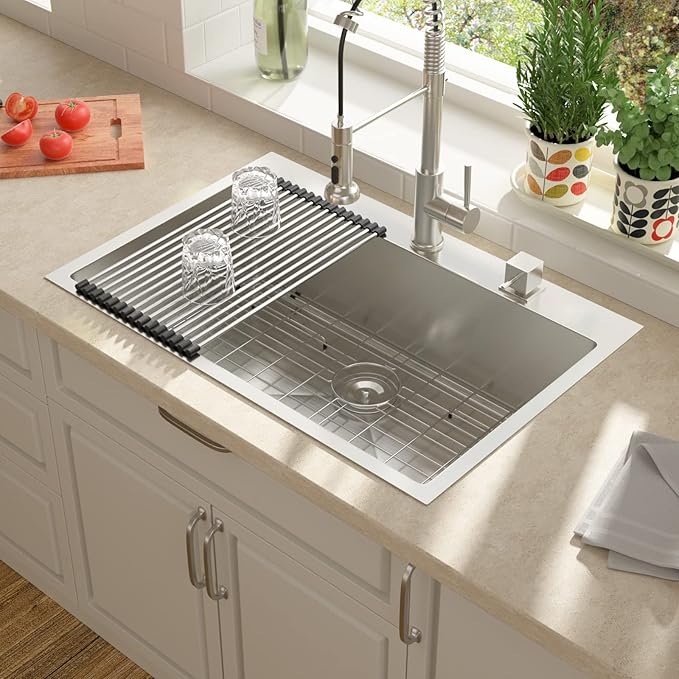 Lordear 28 Drop In Kitchen Sink 28 x 22 Kitchen Sinks Single Bowl Drop In Stainless Steel 16 Gauge R10 Tight Radius Topmount Kitchen Sink