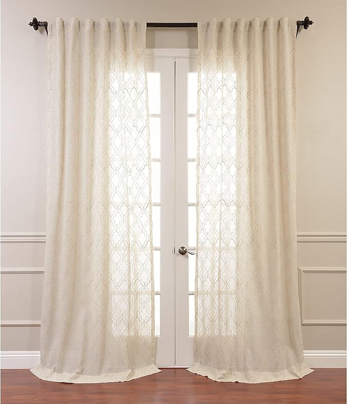 HPD Half Price Drapes Embroidered Linen Sheer Curtains for Living Room 50 X 96 (1 Panel), Rod Pocket Window Curtains for Bedroom, Saida Natural