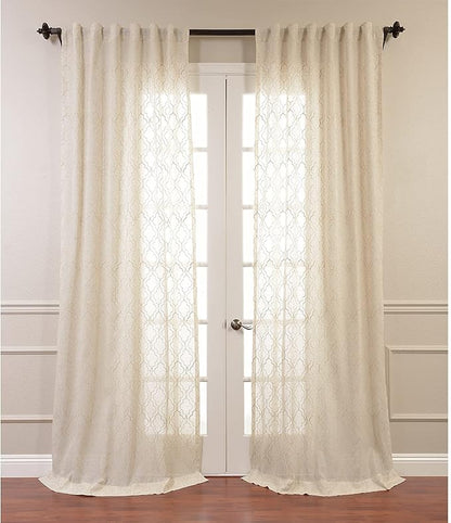 HPD Half Price Drapes Embroidered Linen Sheer Curtains for Living Room 50 X 96 (1 Panel), Rod Pocket Window Curtains for Bedroom, Saida Natural