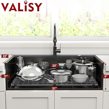 33 Inch Black Kitchen Sink Drop in - 33"x22" Topmount Ledge Workstation Sink 9 Inch Deep 16 Gauge Stainless Steel Single Bowl Sink with Accessories