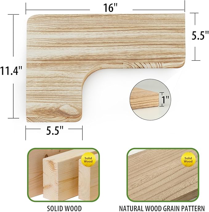 SAUMONIERES Corner Floating Shelves Wall Mount Shelf Solid Wood for Bedroom Bathroom Room Kitchen Storage Set of 3, Rustic Torched, Invisible Brackets