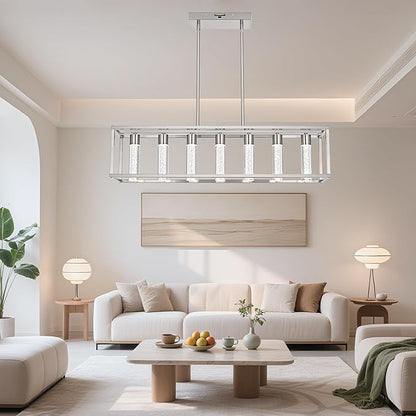 MELUCEE Modern LED Pendant Lights, 7 Lights 35W Dimmable Chandelier 3000K-6000K 5 Adjustable Color Temperature, Kitchen Island Lighting for Kitchen, Dining Room, Billiard Room, Adjustable Height
