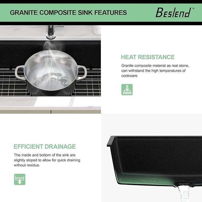 30 Granite Composite Kitchen Sink - 30x19 Inch Black Granite Kitchen Sinks Undermount Black Quartz Sink Ledge Workstation Classic Under Counter Single Bowl Sinks Basin