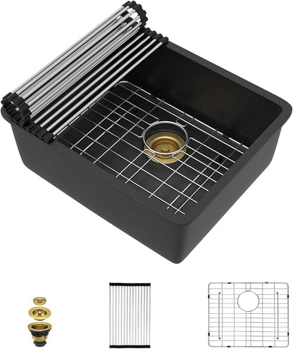 21x17 Black Undermount Bar Sink - Granite Composite Single Bowl Classic Quartz Wet Prep Sink Basin for RV, Kitchen Bar, Boat, and Outdoor #TLGU-134