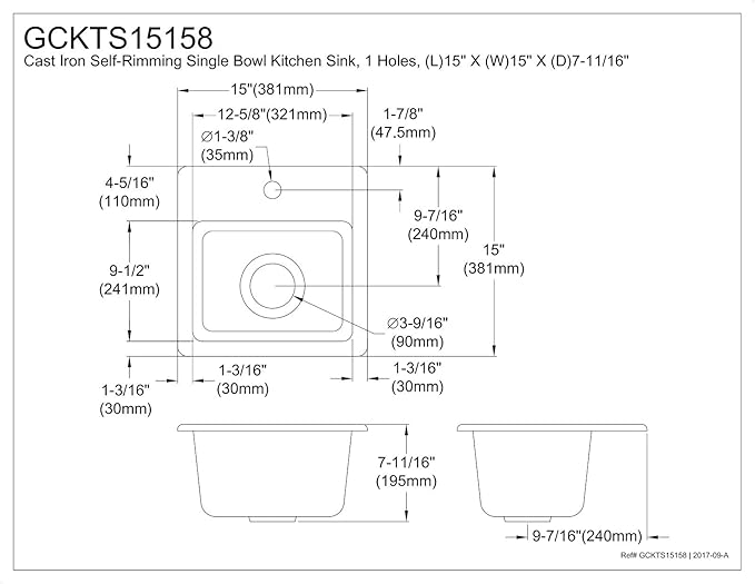 Gourmetier GCKTS15158 15X15 Single Bowl Top Mount Drop-In Kitchen Sink, White