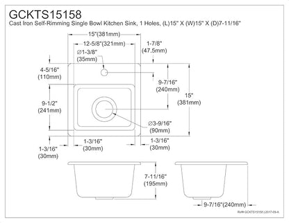 Gourmetier GCKTS15158 15X15 Single Bowl Top Mount Drop-In Kitchen Sink, White