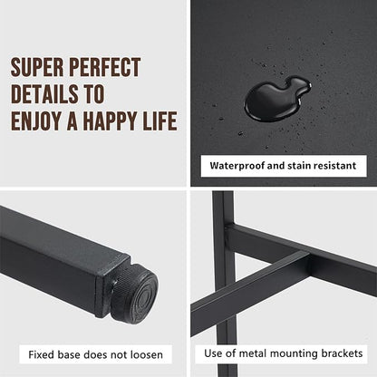 44.5" Bar Table, Pub Table with Adjustable Feet Floor Protector, Narrow Rectangular Kitchen Counter Dining Tables, Sofa High Top MDF Tables with Sturdy Metal Legs, Black