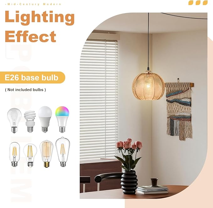 Vintage Corner Hanging Lamps for Living Room, Amber Ribbed Glass Hanging Chandelier with Plug in Cord, Bohemian Swag Pendant Light for Nursery Bedroom Kitchen Dining Sitting Area