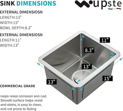 13 Inch Bar Sink Undermount 13x15 Kitchen Single Bowl Stainless Steel Small Sink Modern RV Sinks with Faucet Combo