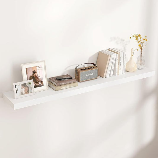 Venusmiles Floating Shelves for Wall, Engineered Wood Wall Shelves with Invisible Brackets for Living Room Bedroom Bathroom Office Kitchen Decor and Storage (White, 55" W x 9" D x 1.5" H) Set of 1
