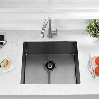 PEPO 23 Inch Undermount Kitchen Sink Black 23x18 Inch 16 Gauge Gunmetal Black Stainless Steel Single Bowl Bar Prep Sink for Outdoor Kitchen