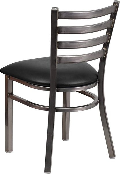 Flash Furniture HERCULES Series Clear Coated Ladder Back Metal Restaurant Chair - Black Vinyl Seat
