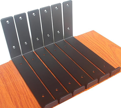 6 Pack - 9.25" L x 6" H x 1.5" W J Lip Shelf Brackets Rustic Farmhouse Iron Wall Floating Shelf Bracket Metal Shelf Bracket Industrial Shelf Supports with Screws Black