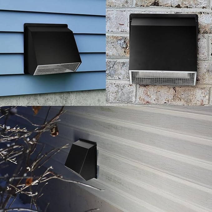 4Inch Dryer Vent Cover Outside,Hooded Wall Vent with Screen and Damper,Exterior Exhaust Vent Cover Cap Outdoor Dryer Vent for 4Inch Pipe,Laundry,Bathroom Exhaust Fan&Air Exhaust,Galvanized Steel,Black