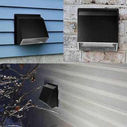 4Inch Dryer Vent Cover Outside,Hooded Wall Vent with Screen and Damper,Exterior Exhaust Vent Cover Cap Outdoor Dryer Vent for 4Inch Pipe,Laundry,Bathroom Exhaust Fan&Air Exhaust,Galvanized Steel,Black