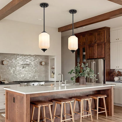 Farmhouse Pumpkin Pendant Light Vintage Milk Glass Shade, Brass Color Adjustable Canopy, Retro Industrial Glass Ceiling Light Fixture for Dining Room, Entryway，Kitchen Island (Black White)