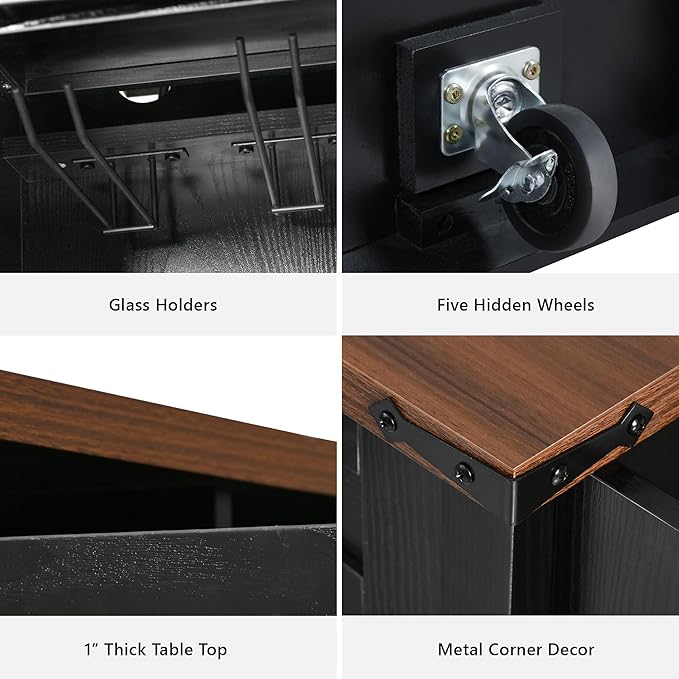 Modern Dining Table Expandable Kitchen Island with Counter Wood Table Console Luxury Easy Clean Living Decor,Black