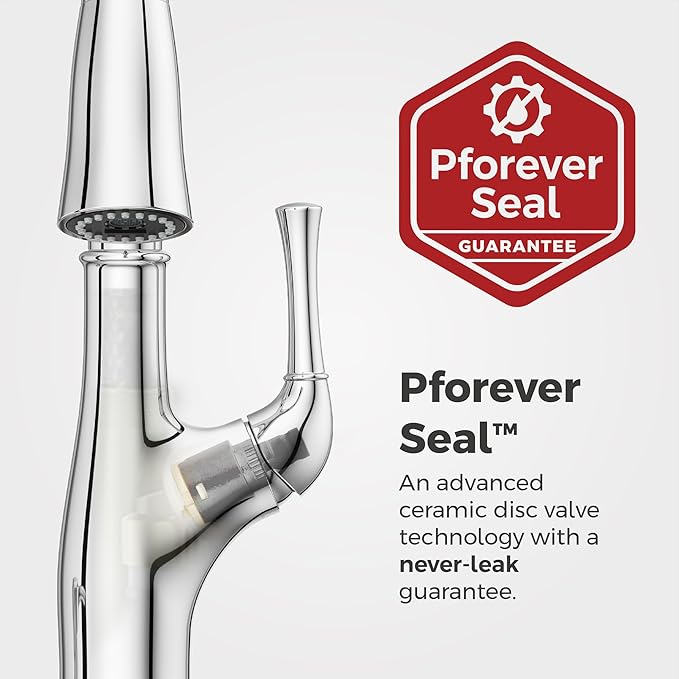 Pfister Alderwood Kitchen Faucet with Pull Down Sprayer and Soap Dispenser, Single Handle High Arc Spout, Chrome Finish, NSF Certified, 1 or 3 Hole Installation F5297AWC