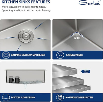 Sarlai 30 Kitchen Sink Stainless Steel - 30 Inch Kitchen Sink Undermount Ledge Workstation 16 Gauge Stainless Steel Single Bowl Rectangular Under Counter Kitchen Sinks with Accessories
