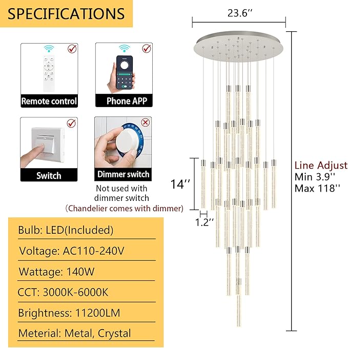 28-Light Long Large Modern Led Crystal Chandeliers Modern Spiral Chandeliers High Ceilings Chandelier for Staircase Foyer Chrome