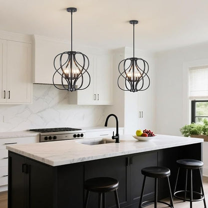 18.5 inch Modern Farmhouse Chandelier for Dining Room, 5-Light Black Chandelier with Metal Cage Adjustable Industrial Drum Hanging Pendant Lights for Kitchen Island Entryway Hallway Bedroom Foyer