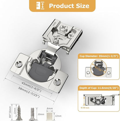 Furniware 30 Pieces 1/2 inch Overlay Soft Close Cabinet Hinges for Face Frame Cabinet, Stainless Steel, 105° Opening Angle, Concealed Self Closing Door Hinges- 3 Way Adjustment