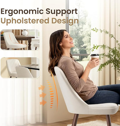 MALOL Upholstered Dining Chairs Set of 6, Modern Fabric Kitchen Chairs with Back, Wood Legs for Kitchen Dining Room Restaurant, Beige