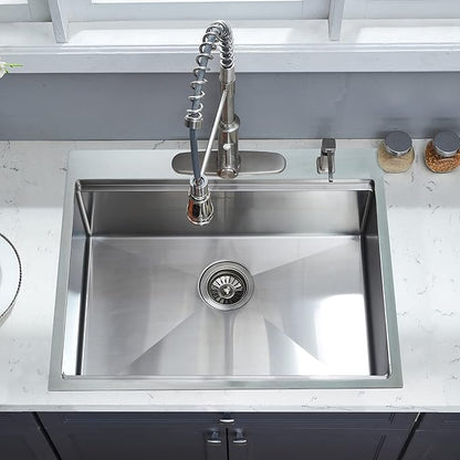 25 x 22 Inch Kitchen Sink, Drop In Stainless Steel Single Bowl Workstation Sink,with Cutting Board,for Kitchen, Laundry, Utility Room