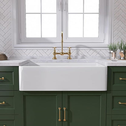 TUKTUK White Farmhouse Sink 30 inch Farm Sink Fireclay Apron Front Single Bowl Kitchen Sinks Deep Drop In Undermount Reversible Heavy Duty Easy-to-Clean Kitchen Basin with Luxury Modern Accessory Kit
