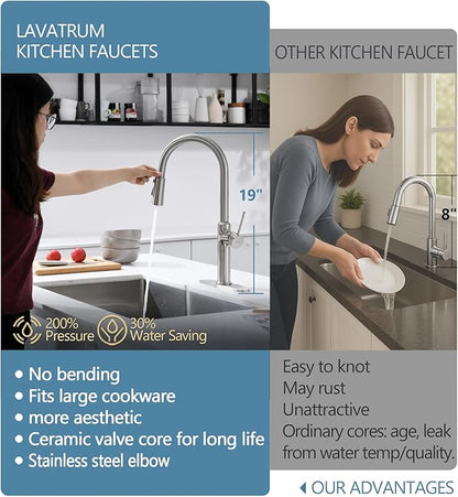 Kitchen Sink Faucets Brushed Nickel, High Arc Single Handle Kitchen Faucet with Pull Down Sprayer, Solid Brass Tall Kitchen Faucets