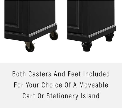 Crosley Furniture Cambridge Wood Top Rolling Kitchen Island Storage Cart, Microwave Stand, Spice Rack, Black