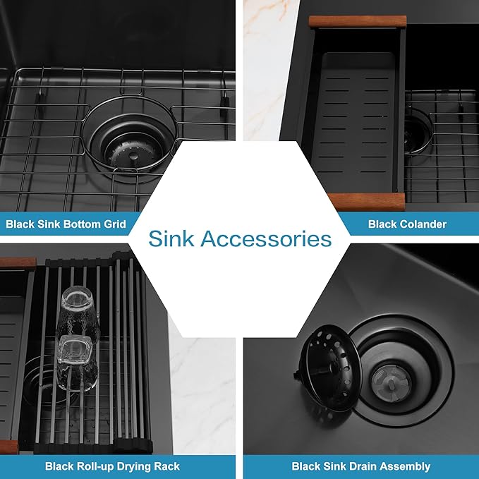LQS Black Kitchen Sink, 33x22 Drop In Kitchen Sink Black, Top Mount Stainless Steel Sink, Large Capacity, 50/50 Double Bowl Sink with Unique Low-Divider Design For Easier Rinsing and Cleaning
