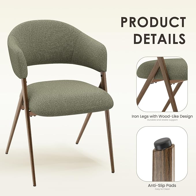 COLAMY Dining Chairs Set of 4, Mid Century Modern Dining Room Kitchen Dinner Chairs with Iron Legs, Open Back and Padded Seat, for Living Room/Bedroom/Restaurant/Cafe, Green