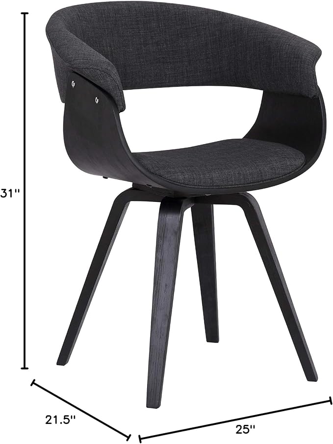 Armen Living Summer Contemporary Dining Chair in Black Brush Wood Finish and Charcoal Fabric - Set of 2