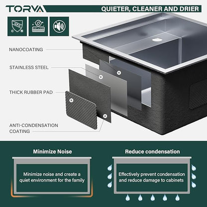 TORVA RV Kitchen Sink, 16 x 17 x 9 Inch Undermount Bar Sink 16 Gauge Stainless Steel Single Bowl Sink with Foldable Faucet Cutting Board, Grey