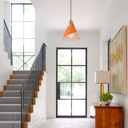 Farmhouse Pendant Light,11.8inches 2 Packs Orange Pendant Light, Kitchen Pendant Lights, Pendant Lights Kitchen Island for Living Room, Bedroom, Dinning Room