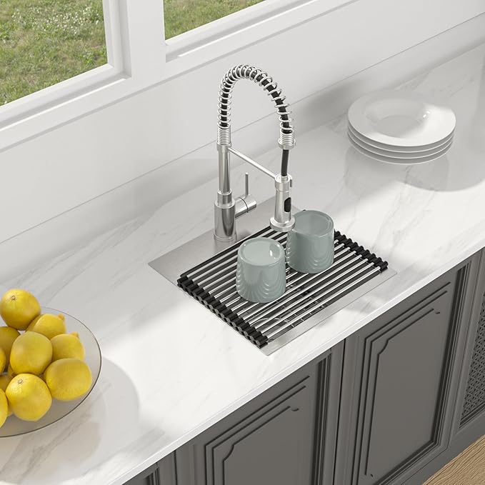 Lordear Stainless Steel Bar Sink 15x15 Inch Drop In Kitchen Sink 16 Gauge Stainless Steel Single Bowl Topmount Small Prep RV Sinks Square Basin