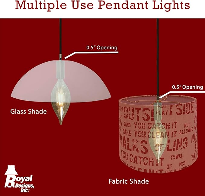 Royal Designs, Inc. Hanging Pendant Lighting Keyless Cylinder-Shaped Pendant Light Socket and Canopy, Gold Finish with Brown Rayon Fabric Cord