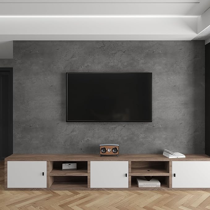 16"×354" Dark Grey Black Concrete Wallpaper Peel and Stick 3D Thick Faux Concrete Cement Contact Paper Vinyl Wrap Stained Matte Textured Waterproof Wall Sticker for Walls Bathroom Garage Living Room