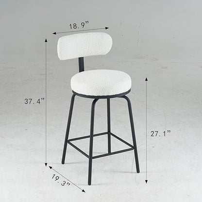 Modern Swivel Bar Stools Set of 2, Upholstered Counter Height Bar Chairs with Metal Legs & Footrest, 360° Swivel Barstools for Kitchen Island, Dining Room
