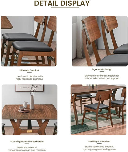 CONSDAN Dining Table for 4-8, Table Only, 71x35 Extra Large, Rectangular Shape, Walnut Veneer Top, Solid Wood Frame, Softly Curved Edges, Elegant Look