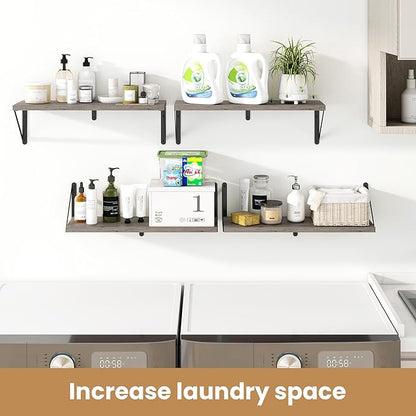 Heimlove Floating Book Shelves for Wall,23.6 Inches Wall Bookshelf Mounted Display&Storage Wood Shelves for Kitchen Bathroom Laundry Living Room,Set of 3,Silver Grey